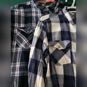 Plaid Men's Shirt - Blue and White